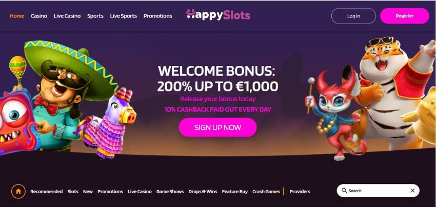 HappySlots Casino hoofdpagina